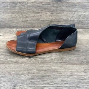 1 STATE Womens Black Leather Crossover Peep Toe Flats Sandals Size 9 US 39